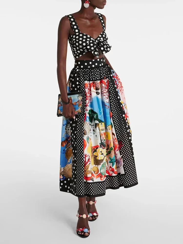 Женская плиссированная юбка Повседневная Длинная с принтом кораллов и ракушек