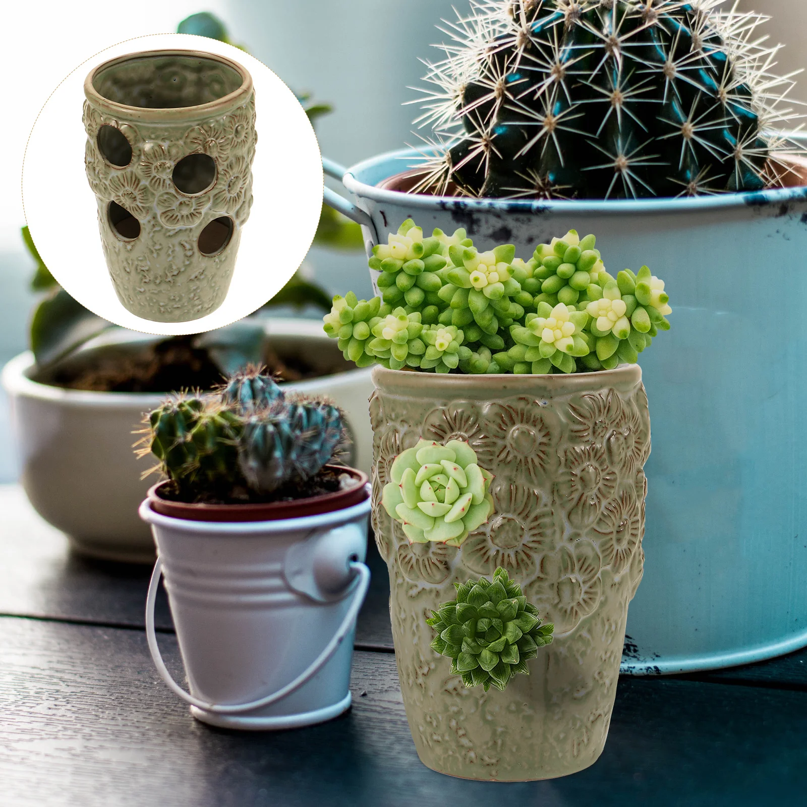 

Ceramic Orchid Pot Pots Holes Flowerpot Succulents Plants Cactus Desktop Opening Planter