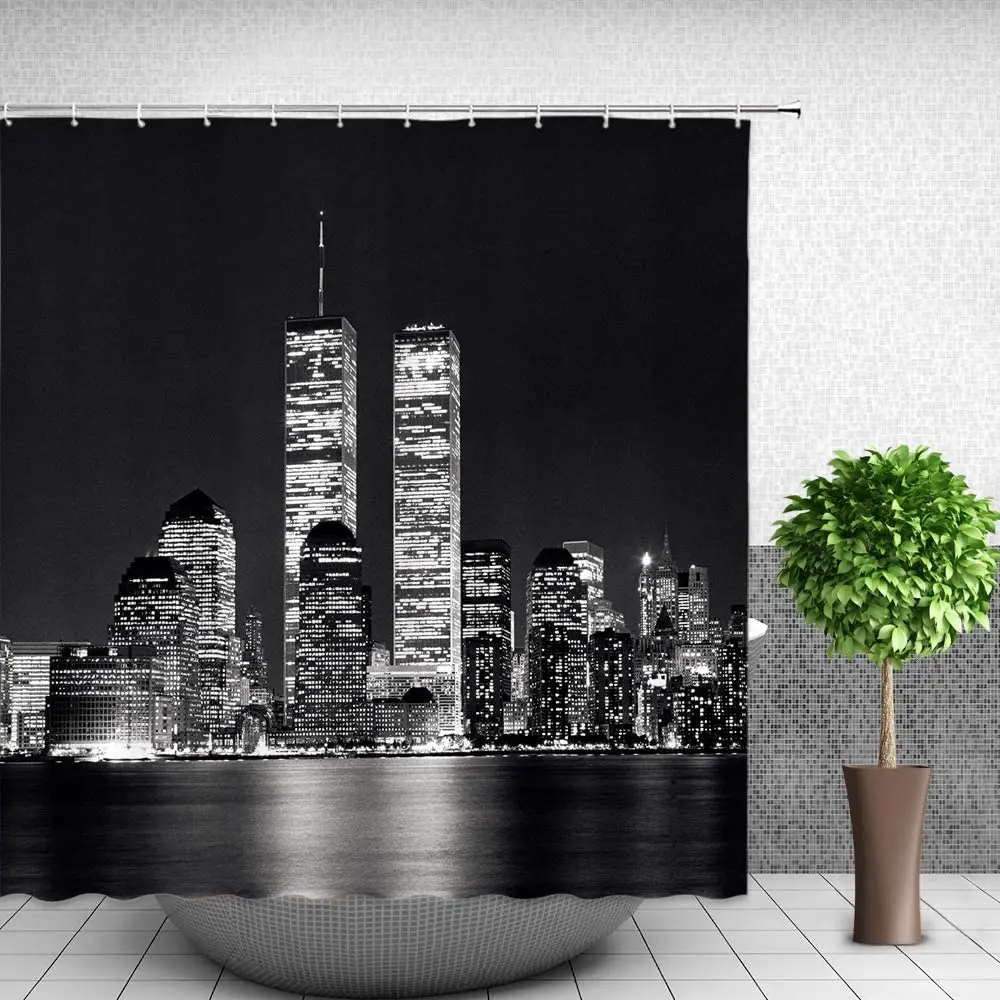 black white new york city scenery shower curtains set 3d building home wall backdrop decor nordic polyester bathroom bath screen free global shipping