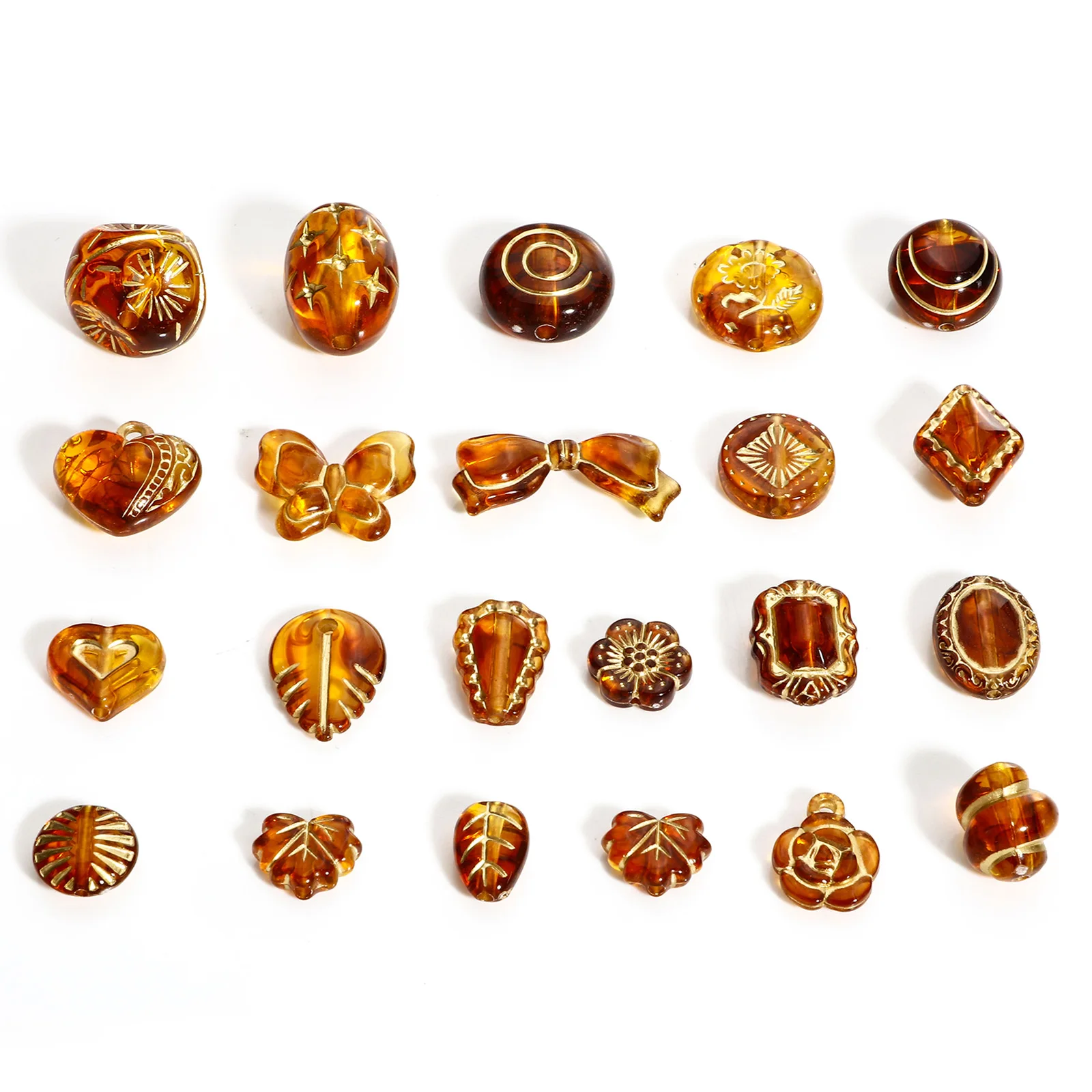 

100pcs Vintage Acrylic Beads Amber Leaf Heart Color Plated Spacer Beads For DIY Jewelry Making Necklace Bracelets Jewelry Gifts