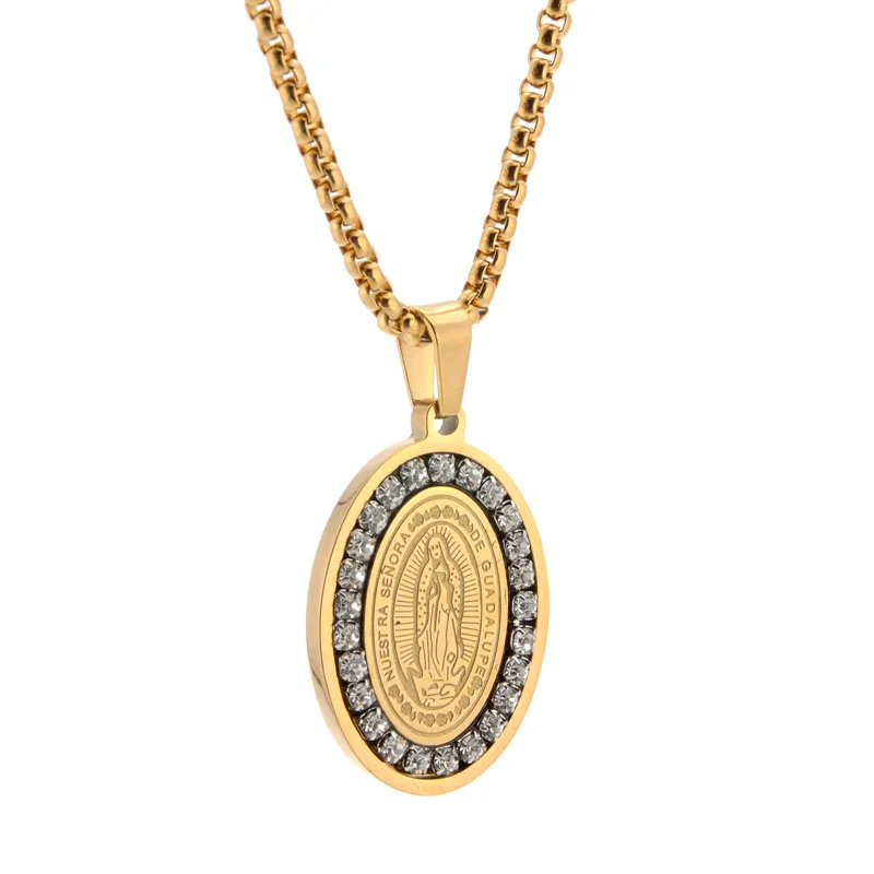 

Fashion Religious Trendy Girl Virgin Mary Oval Tag Pendant Necklace Jewelry Yellow Gold Silver Color Classic Chain Women Jewelry