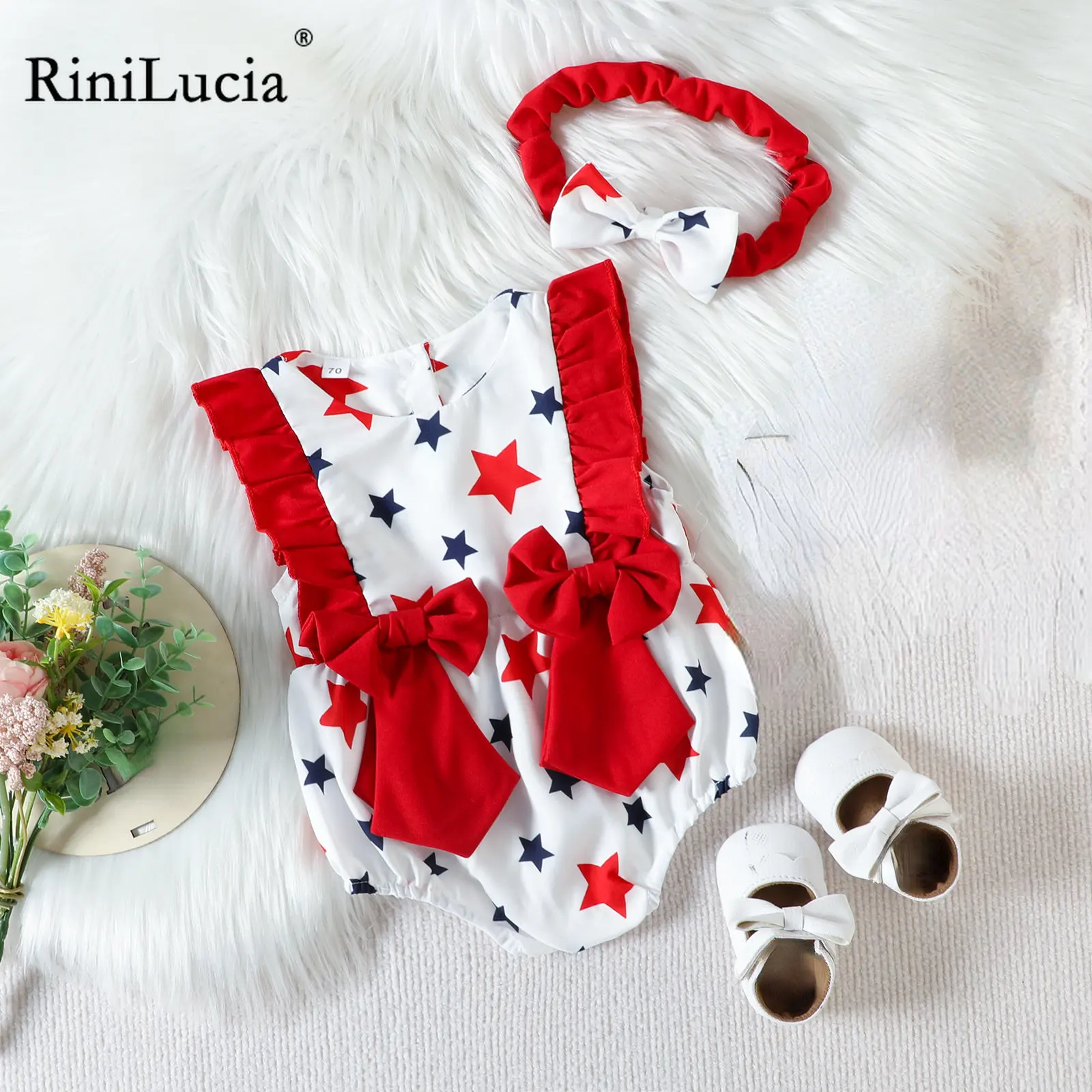 

2023 New Newborn Baby Girls Romper Infant Clothing Sleeveless Print Bow O-Neck Jumpsuit Toddler Clothes Girls Outfits