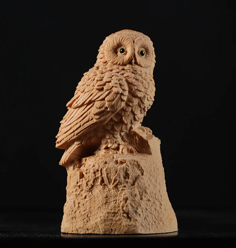 XS683- 8. Высокая красивая скульптура из самшита совы резьба по дереву фэн-шуй