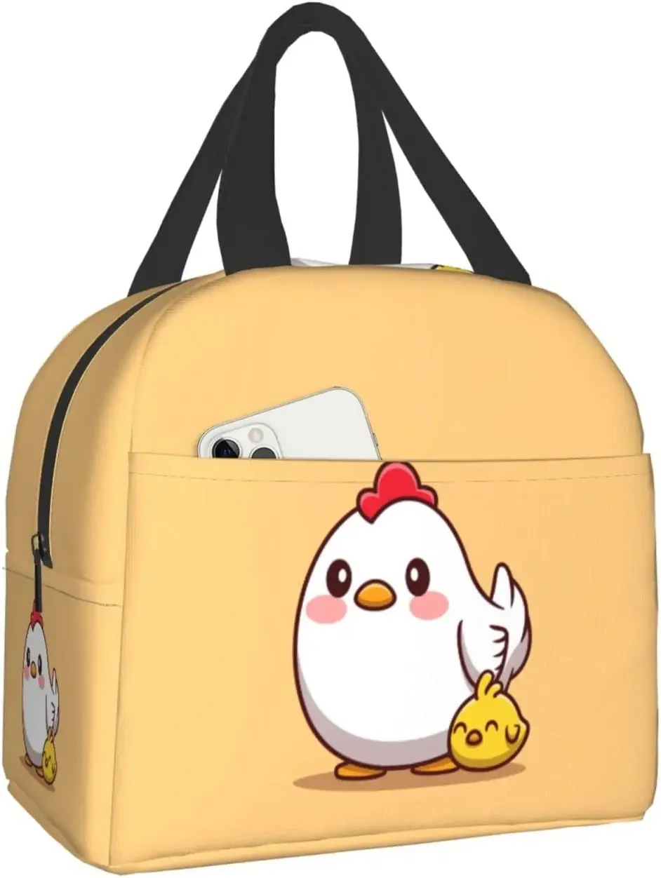

Милый Ланч-бокс для цыплят, изолированная многоразовая водонепроницаемая сумка для обеда с передним карманом для школы, офиса и пикника