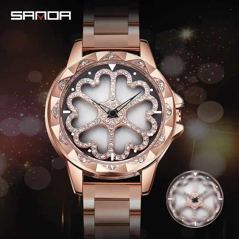 SANDA элегантные женские наручные часы с вращающимся циферблатом в форме сердца