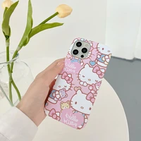 hello kitty cartoon phone cases for iphone 13 12 11 pro max mini xr xs max 8 x 7 se 2022 cute pink matte hard shell cover