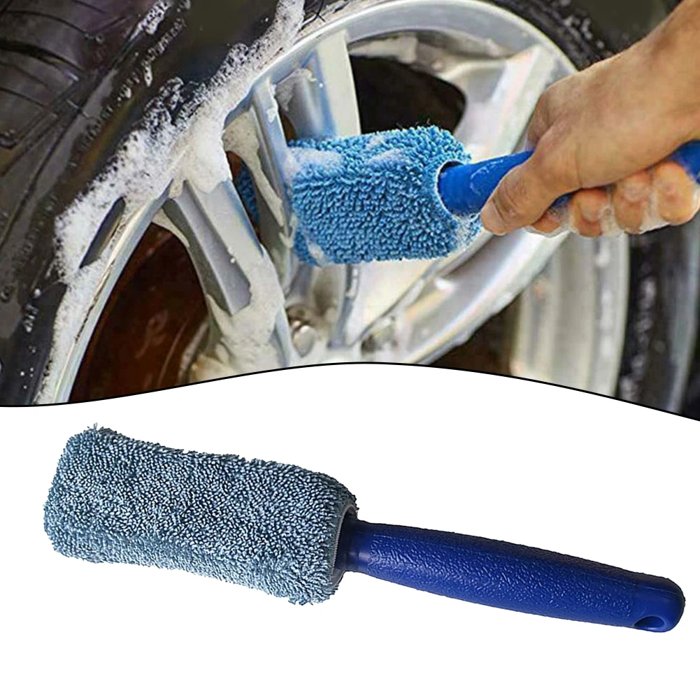 

1pc Blue Car Wheel Cleaning Brush Tools Alloy Universal Soft Bristle Cleaner Premium Microfiber Tire Washing Clean Tool