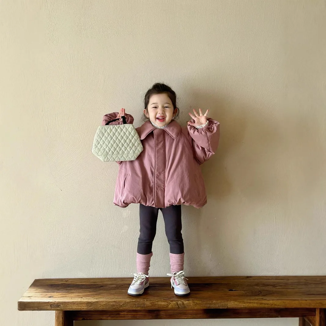 Пальто для девочек новинка 2024 зимняя детская одежда корейская юбка маленьких