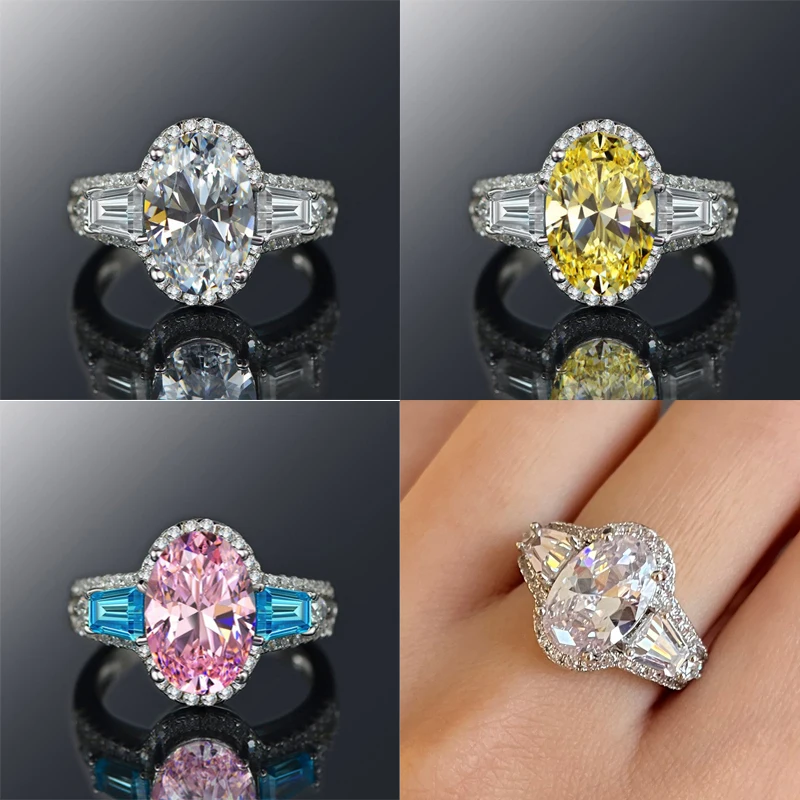 

Huitan Sparkling White/Yellow/Pink Oval CZ Women's Ring for Engagement Wedding Accessories Aesthetic Female Rings Party Jewelry