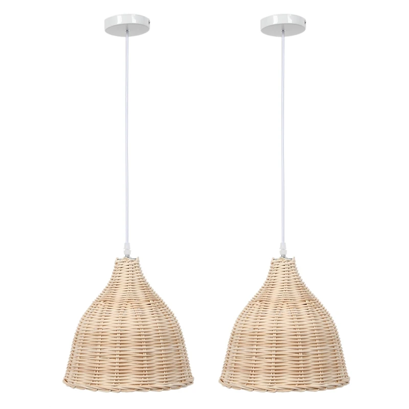 

2X Rattan Hanging Lamp E27 Pendant Light Nordic Chandelier For Bedroom Living Room (26Cm In Diameter)Without Bulb