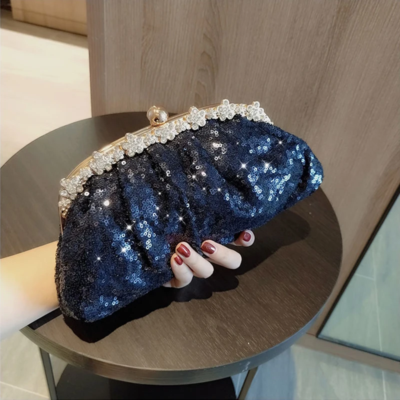 

Dark Blue Clutch Bags Women Elegant Sequins Party Clutches Woman Formal Ceremony Purses Wedding Evening Bag