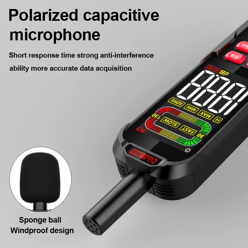 Утяжеленный цифровой измеритель уровня звука 30-130 дБ с USB-зарядкой
