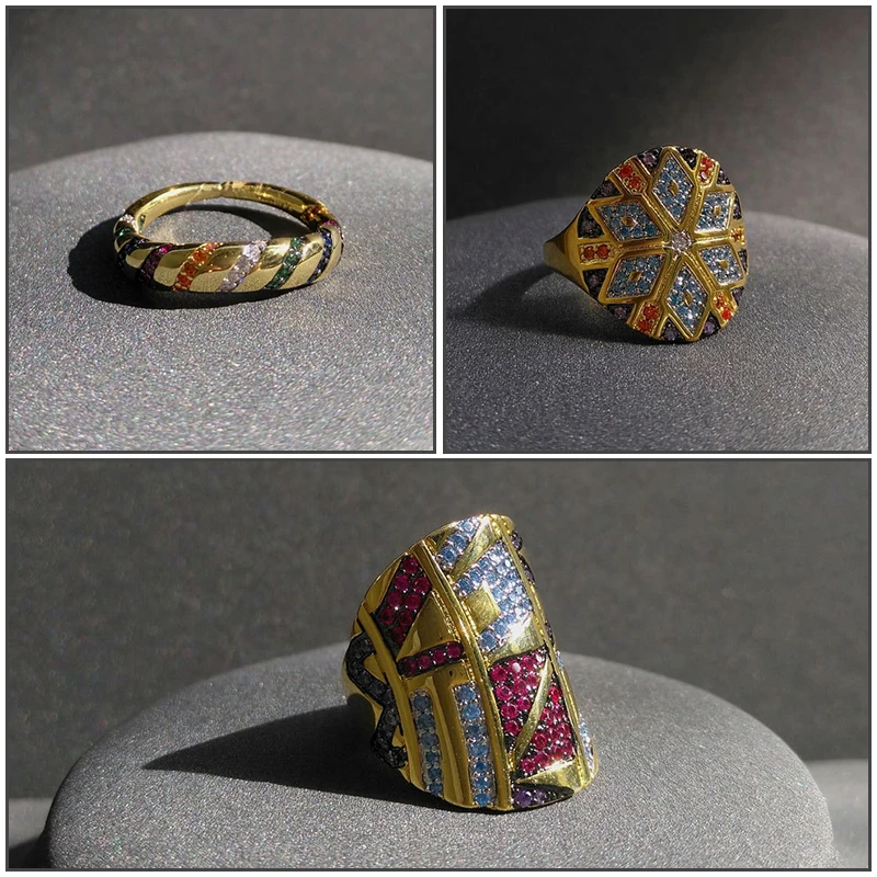 

Amoo Women's Tribal Colorful Totem Ring S925 Sterling Silver Bohemia Ring Religious Belief Arab Lovers Fashion Festival Jewelry