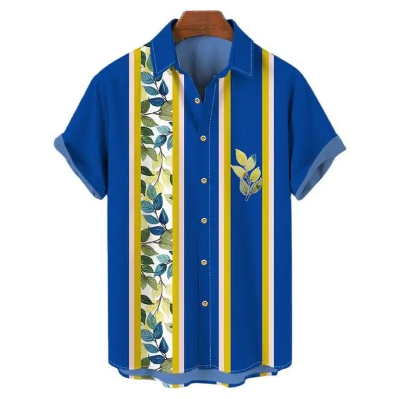 Men's Hawaiian Shirts Plant 3D Print Summer Spandex Shirts Man Short Sleeve Button Down Beach Shirts Large Size Men Clothing Top