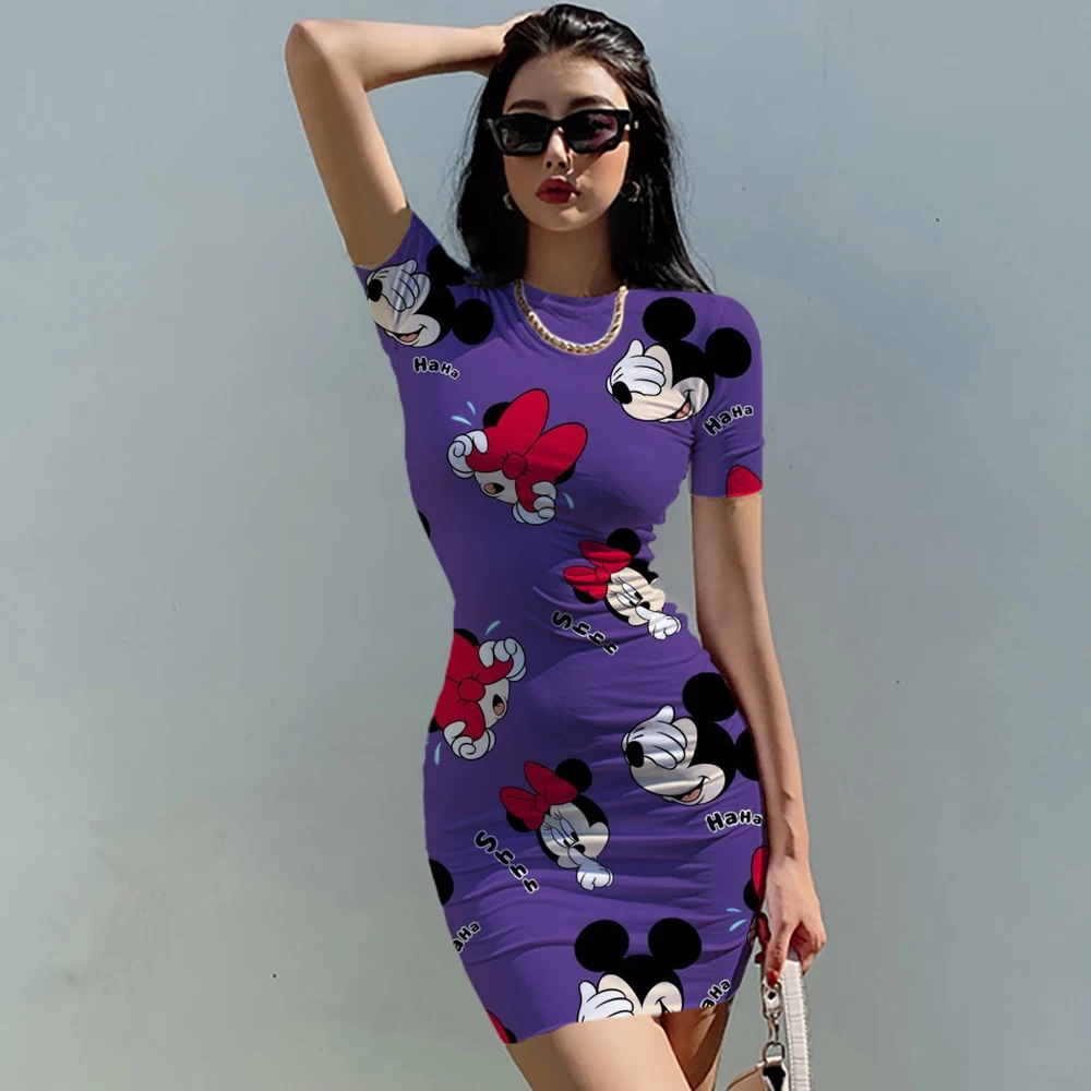 

Модная женская одежда, соблазнительное летнее платье с изображением Диснея Минни Микки Маус, облегающее вечернее Клубное короткое платье м...