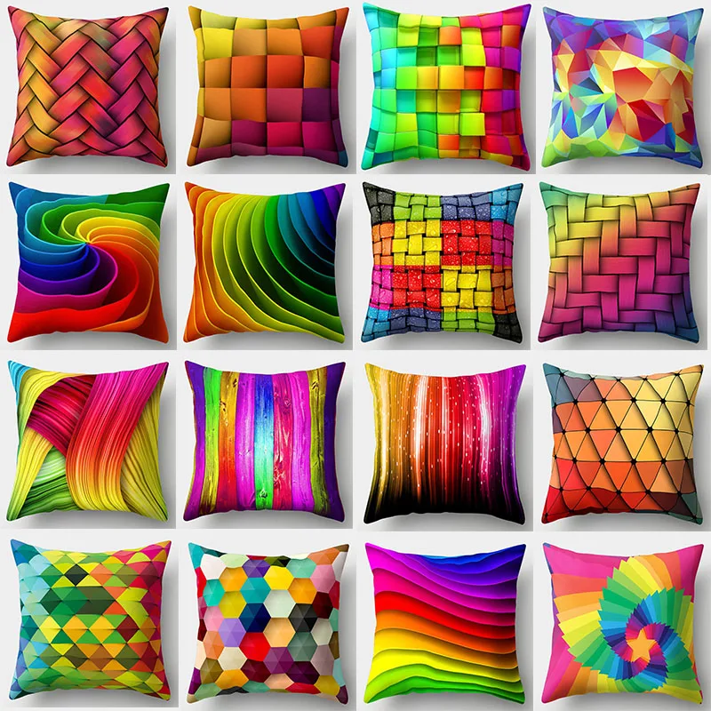 

Colorful Geometric Pillowcase Polyester Yellow Red Blue Cushion Cover Upholstery Sofa Cushion Nordic Home Decor Pillowcase