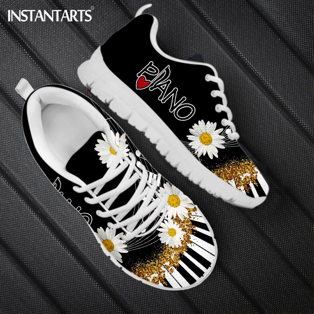 

Fashion Non-Slip Running Shoes Piano Musical Daisy Printed Flat Shoes for Women 2023 Dirty Resistant Walking Sneakers Size 35-45