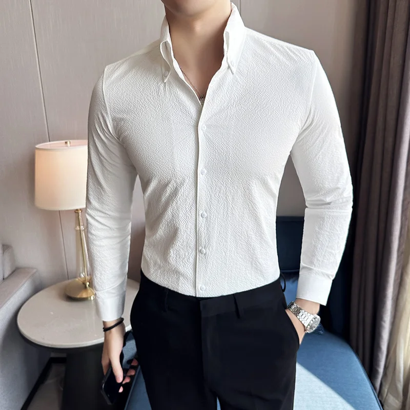 

Рубашка мужская с V-образным вырезом, приталенная блузка с длинным рукавом, смокинг, деловая уличная одежда, 4XL, весна-осень