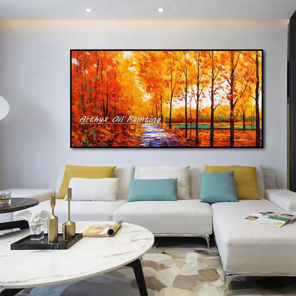 Arthyx ручная роспись желтый лесной пейзаж картина маслом на холсте абстрактная