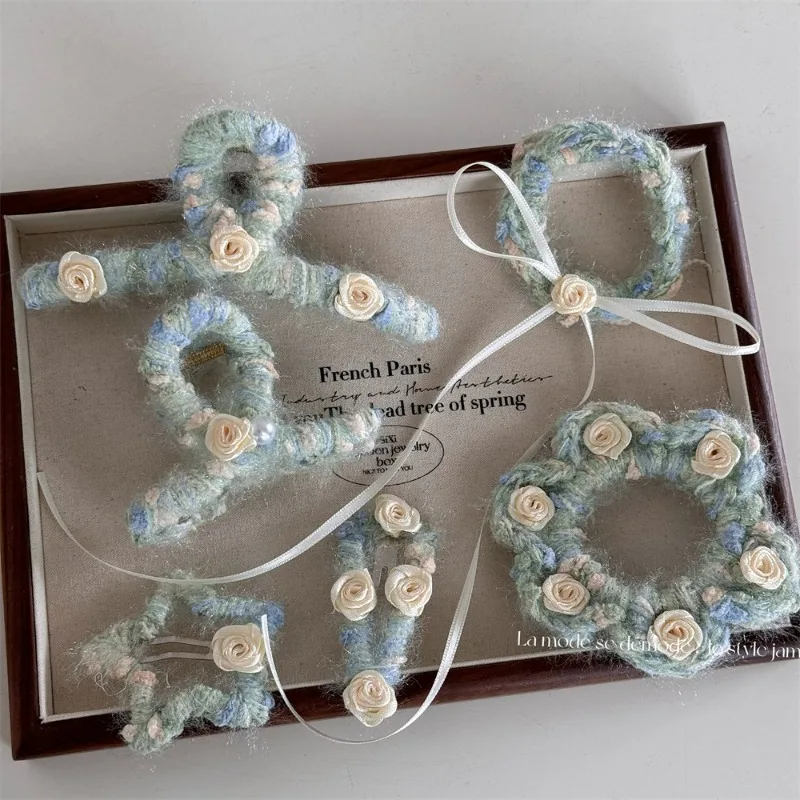 Свежие синие зеленые нежные шерстяные заколки ручной работы заколка для волос с