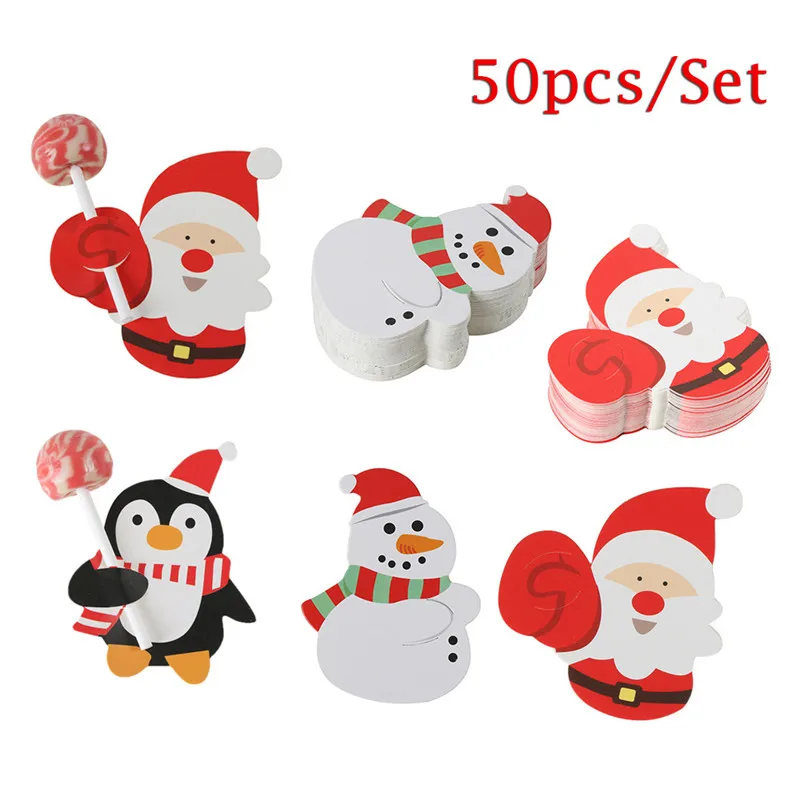 

50Pcs/Lot Cartoons Santa Claus Paper Lollipop Cards DIY Lollipop Gift Package Decor Christmas Decoration 2023 Navidad New Year