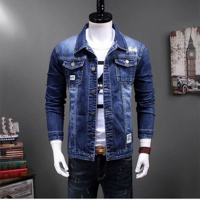 Men's Denim Jackets Stretch Blue Jacket 2022 Spring and Autumn New Fashion Casual Embroidered Men's Jeans Jacket Homme E277