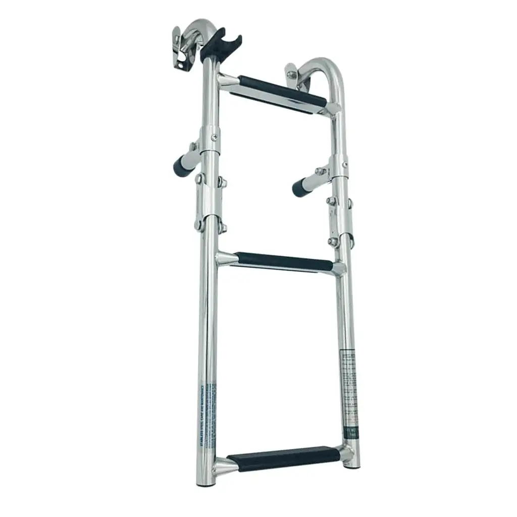 Marine Boat Foldable 3 Step Ladders -Stern Mount with Rubber Grips, Stainless Steel