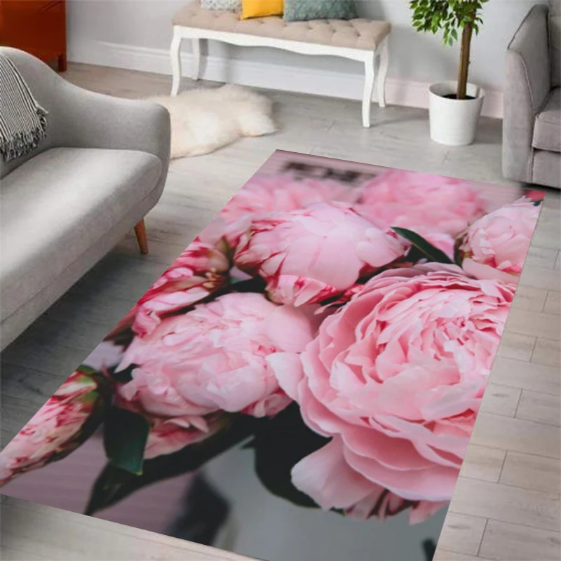 

Nordic Non-Slip Hallway Bedroom Bathroom Mat Pink Peony Flower Living Room Rugs Home Entrance Carpet Door Mat Kitchen Floor Mat
