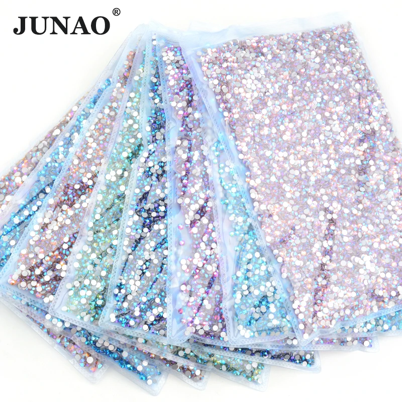 

JUNAO Bulk Package ss6 8 10 12 16 20 30 Crystal AB Glass Rhinestone Flatback Strass Stones Non Hotfix Diamonds For DIY Crafts