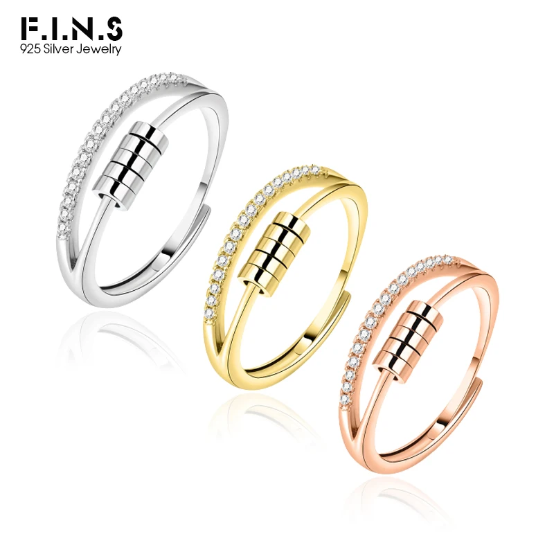 

F.I.N.S 925 пробы Серебристые золотистые контрастные открытые Регулируемые кольца для женщин с перекрытием обмотки тонкие Серебристые ювелирн...