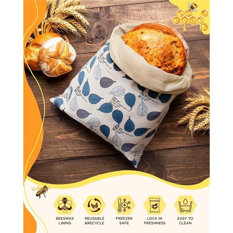 Фото BSEVB-1Set/2Pcs Мешочки для хлеба из пчелиного воска для домашнего хлеба, мешочки для хлеба на закваске с застежкой-молнией, примерно 13x17 дюймов, из натурального пчелиного воска №3