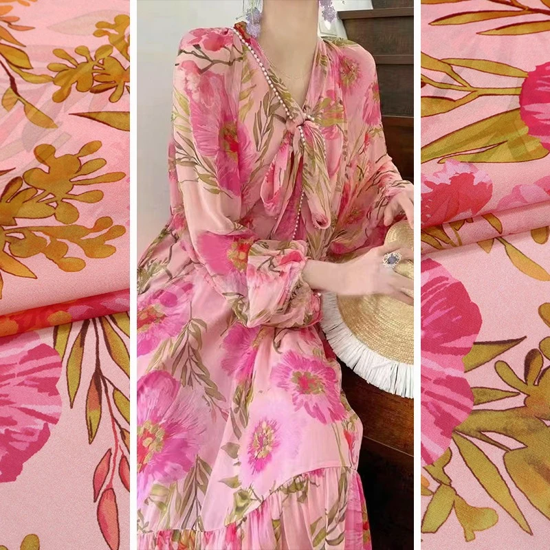 Модное новое розовое платье-рубашка из 100% шелковой ткани Роскошная ткань класса