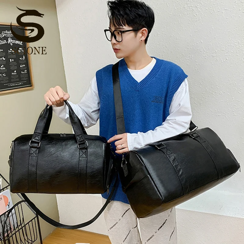 

Unisex Sports Gym Bag With Shoes Pockets PU Leather Travel Handbags Luggage Bags Wet Dry Separation Fitness Bags Solid XA257M
