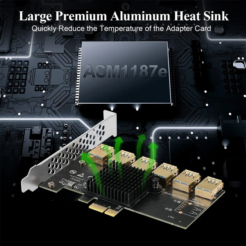 Усилитель PCI Express PCIE с 1 на 6 портов USB 3 0 Hub 1X 4X 8X 16X VER011 PRO увеличитель для майнинга BTC