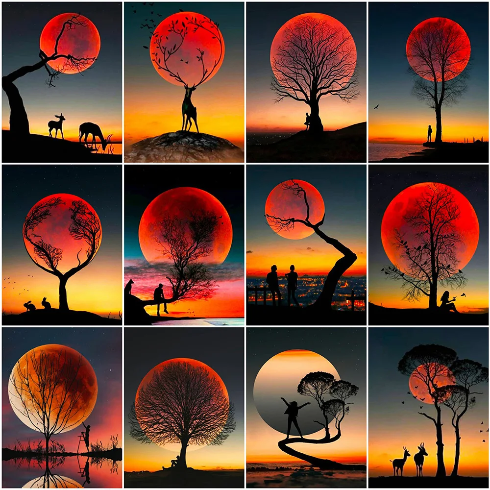 

5D алмазная живопись «сделай сам», вышивка луной, заката, пейзажа, Набор для вышивки крестиком, Ручная инкрустация, подарки для дома, гостиной...