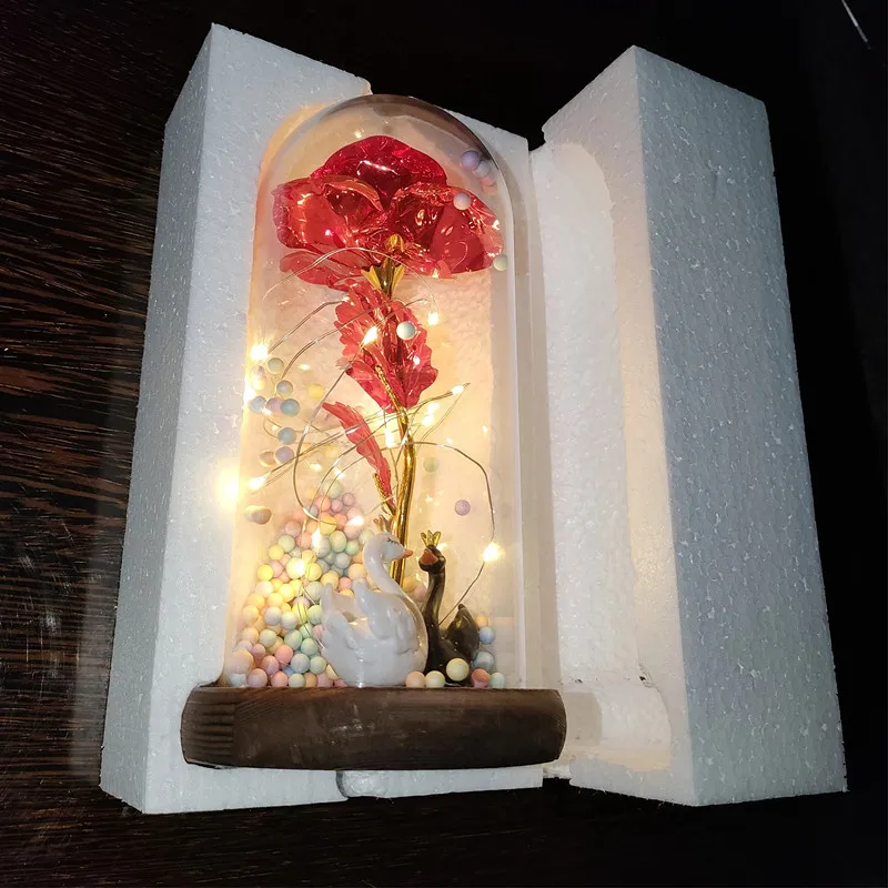 

Valentines Day Gift for Girlfriend Eternal Rose LED Light Foil Flower Home Decor Mothers Day Wedding Favors Bridesmaid Gift