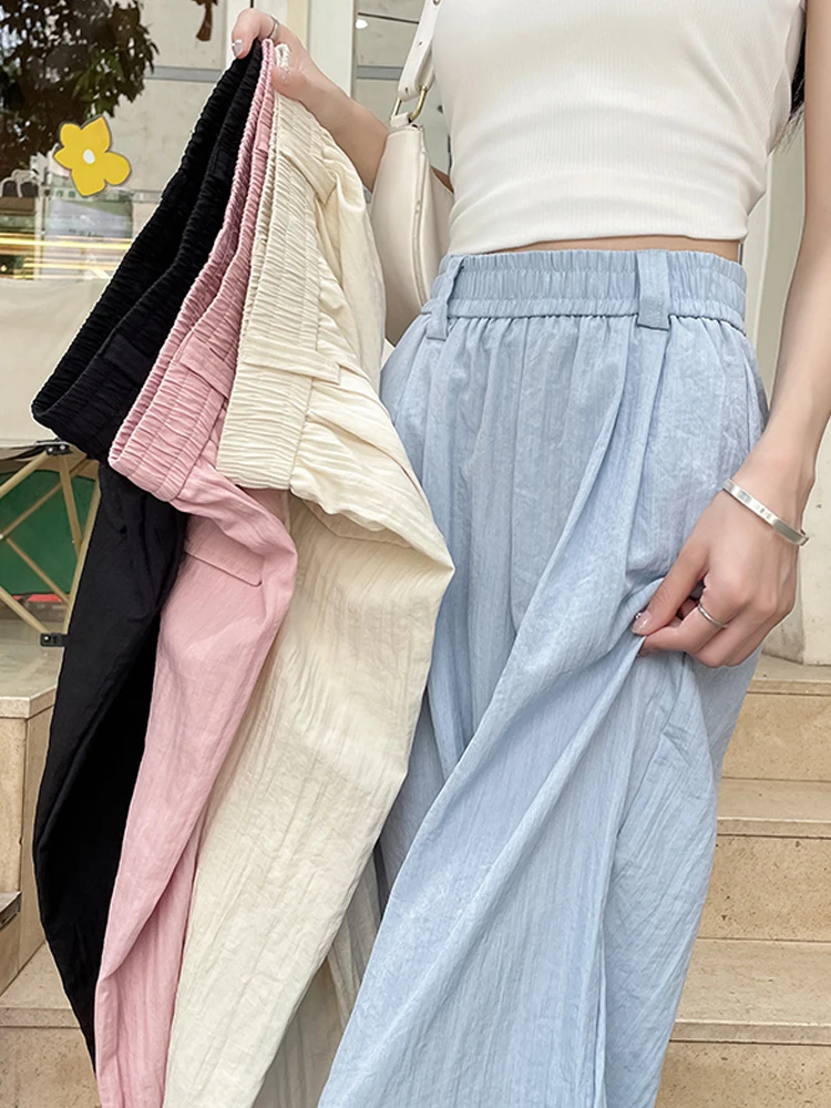 Брюки женские легкие однотонные с эластичным поясом базовые повседневные штаны