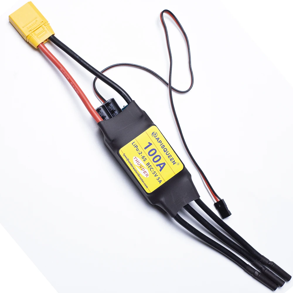 Фото Бесколлекторный регулятор скорости ApisQueen 100A (ESC) 2-6S LiPo с BEC 5A для радиоуправляемых самолетов и лодок №1