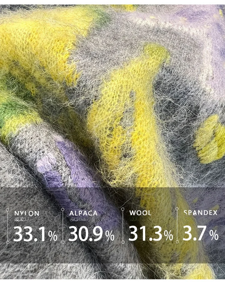 Осень 2024 новый бархатный свободный свитер из смешанного цвета альпаки с цветами