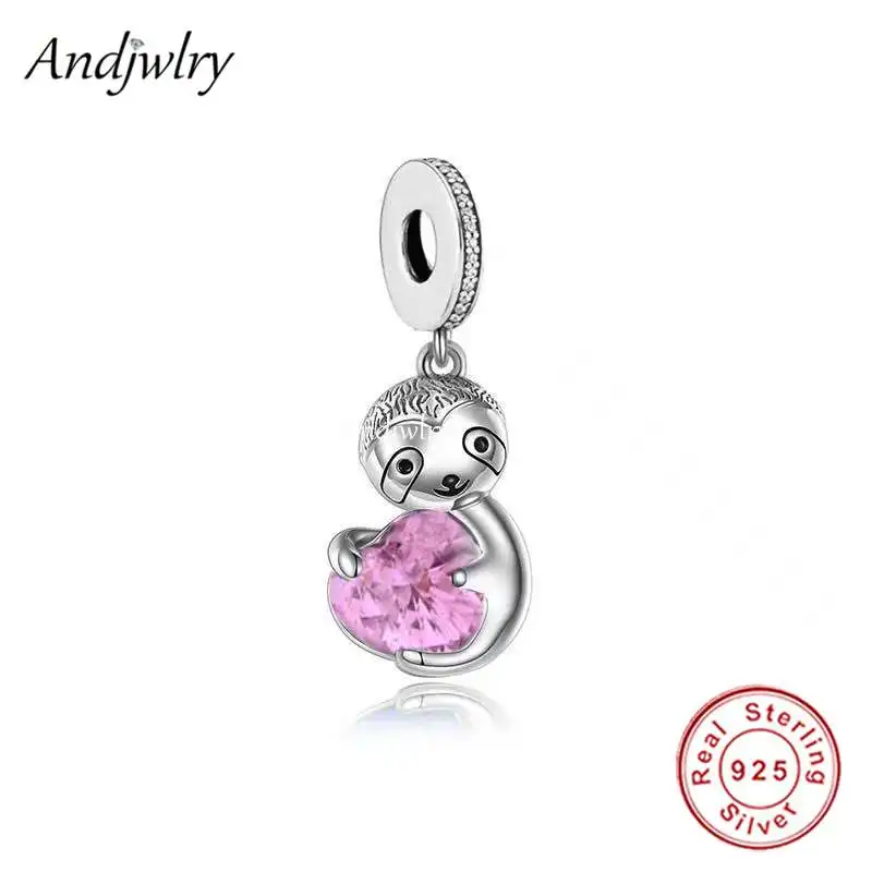 

Fit Bracelet Charms Silver 925 Original Sloth With Pink Heart Love You Bead Bracelet&Bangle Jewelry Berloque