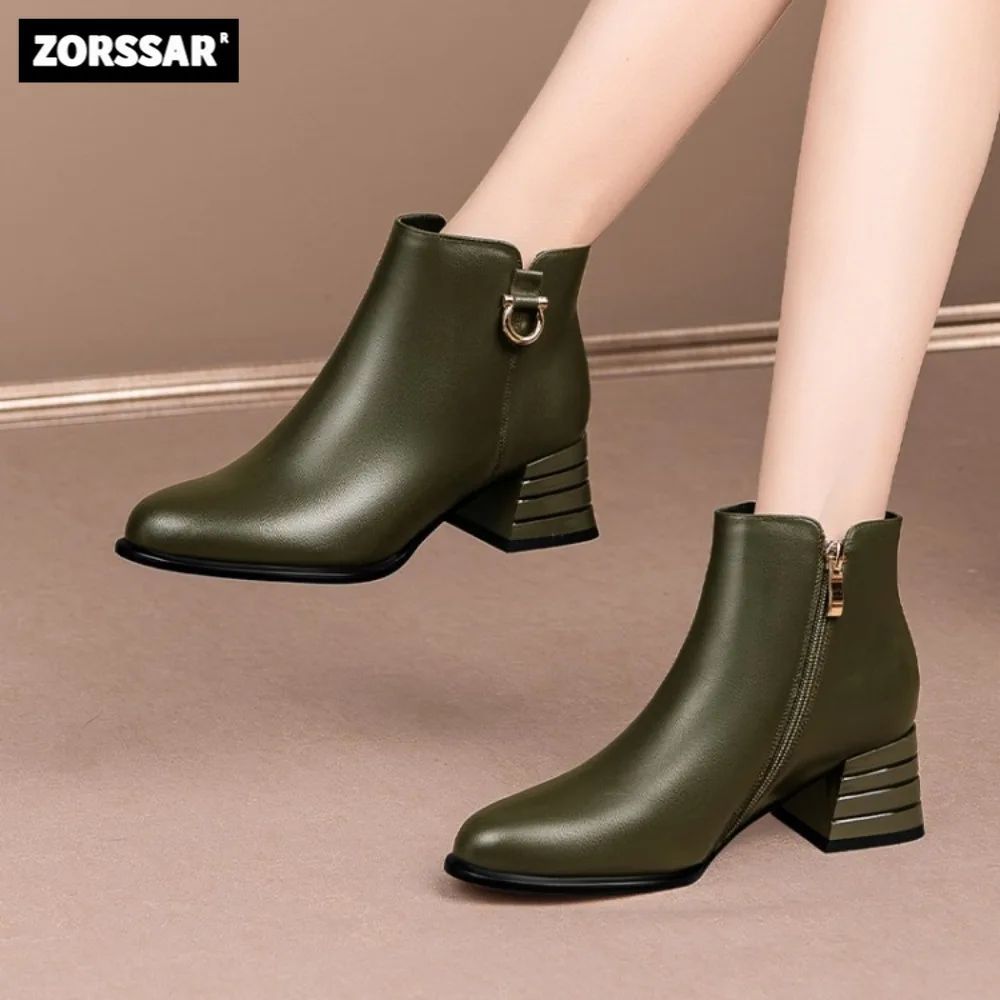 

Plus Size 43 Woman Shoes Genuine Leather Round Toe Chunky Heels Women Ankle Boots Nightclub Fashion Street Style Boots 2023 New