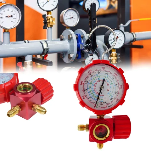 Обслуживание автомобильного кондиционирования, красный однометровый клапан высокого давления, простое соединение для устранения проблем.