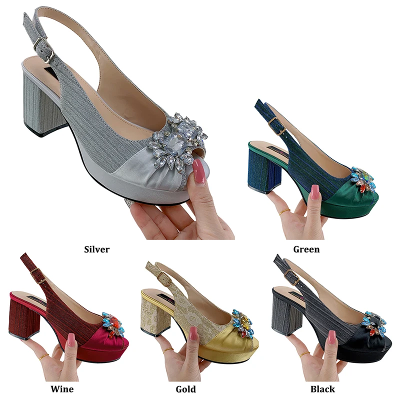 High Quality Green Wedding Shoes Nigerian African Girls Fashion Ironing Diamond Sandals Summer Casual Stitching Women's Shoes