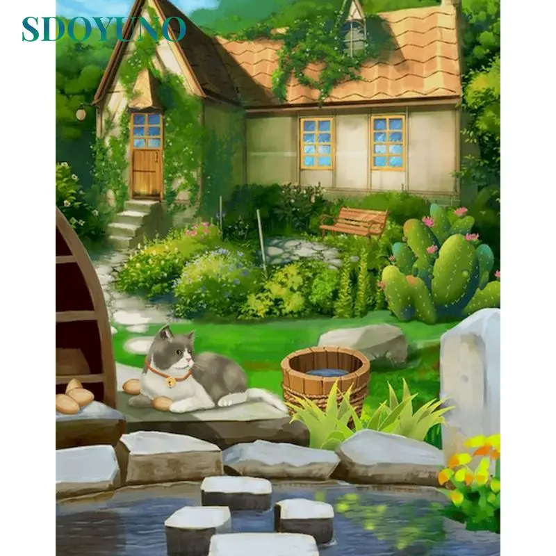 

SDOYUNO Picture By Number House Kits DIY On Canvas Unique Gift Painting By Numbers Scenery HandPainted Decoration Wall Art