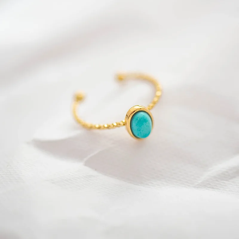 

GD простое винтажное Открытое кольцо золотого цвета с зеленым натуральным камнем модные кольца из нержавеющей стали 18 K для женщин ювелирные...
