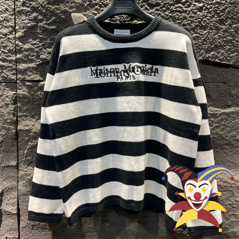 

Onesize MM6 Margiela Jacquard Embroidery Sweater Men Women Stripe Sweatshirts