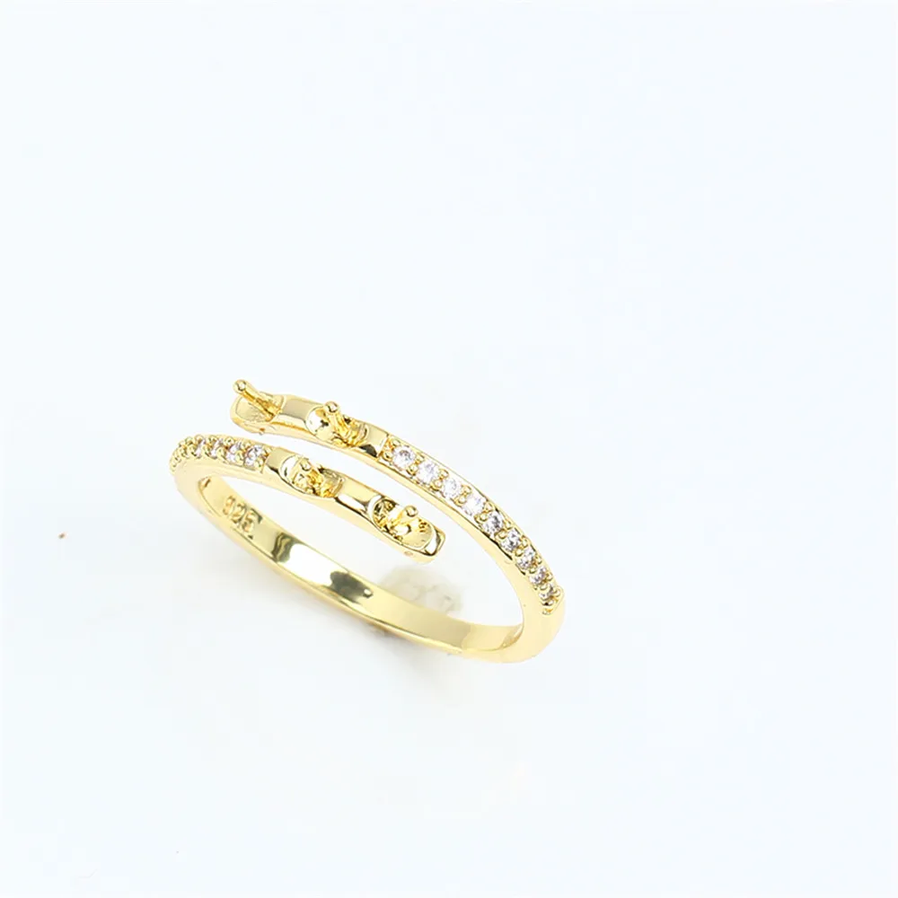 

14k gold plating color preservation simple inlaid zirconia pearl ring opening adjustable DIY accessories