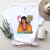 2022 summer new arrival fashion girl smoking money graphic print t shirt for women