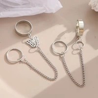 fashion and creative retro bounce chain combination ring punk fan opening adjustable male and female conjoined butterfly ring