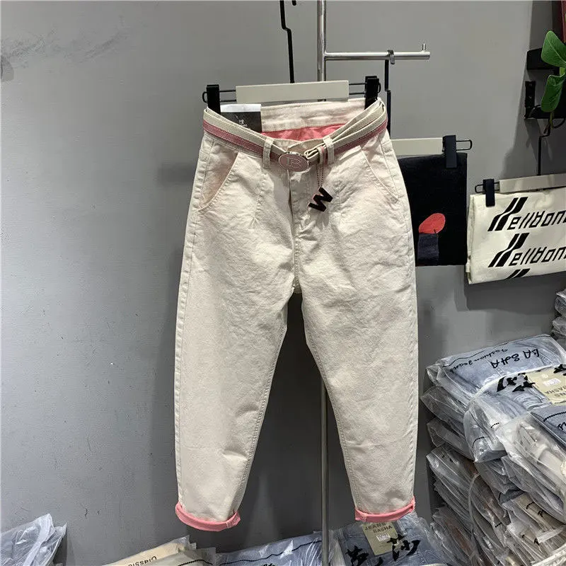 

2022 Spring Autumn New Korea Fashion Women High Waist Loose Casual Ankle-length Pants Cotton Denim Harem Pants Top quality